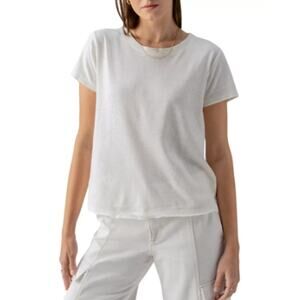 SANCTUARY TOP WOMENS SIZE LARGE 100% LINEN PERFECT TEE SHIRT WHITE NEW